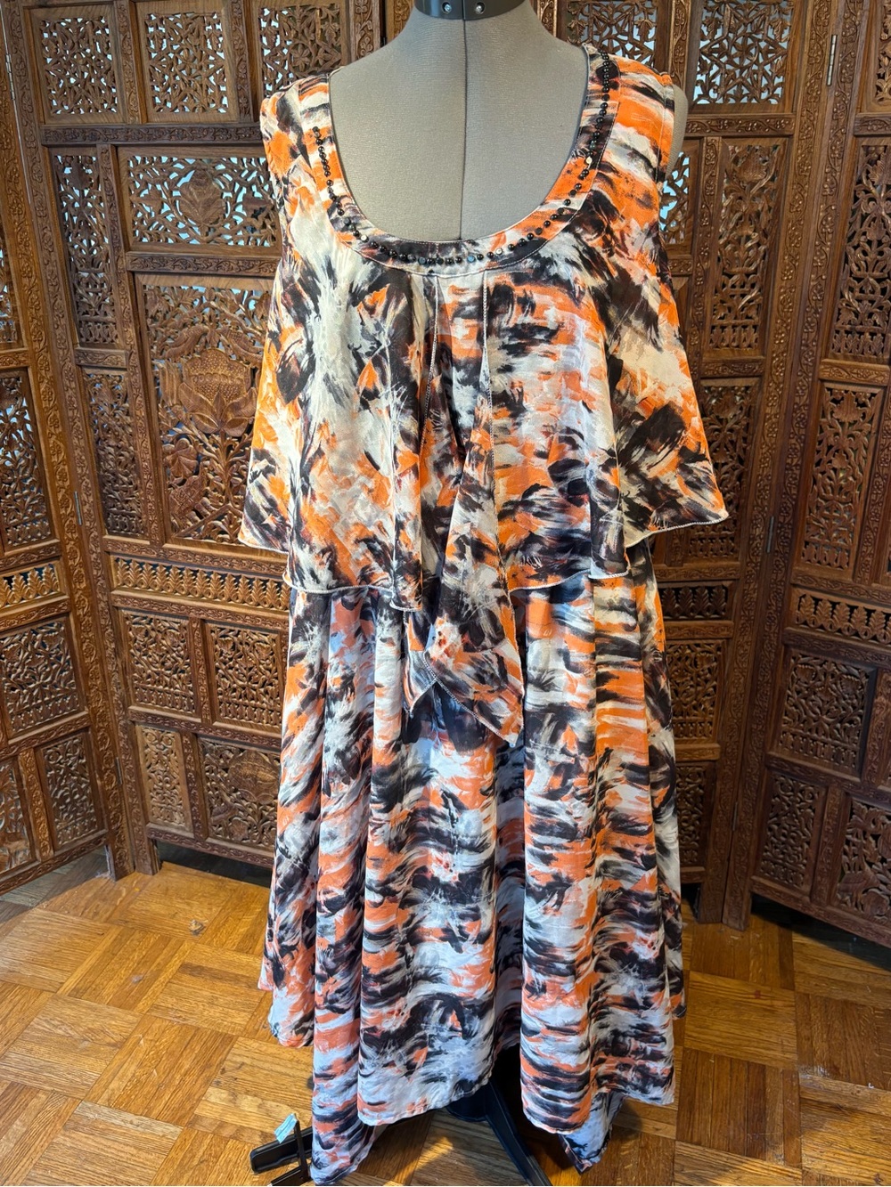 Mile Gabrielle Scoop-Neck Midi Dress in Orange Black White